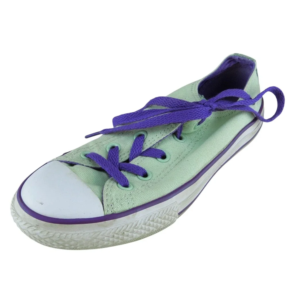Converse Youth Girls Sneaker Shoes Green Fabric Lace Up‎ Size 1.5 Medium